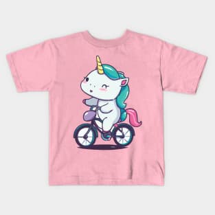 Unicorn on Bike Kids T-Shirt